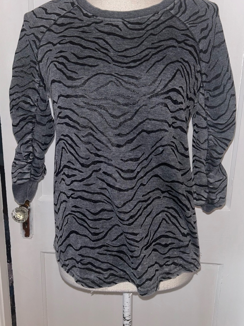 Gray Zebra-Print Long Sleeve Top